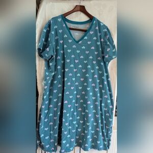 Teal V-Neck Heart Print Nightshirt